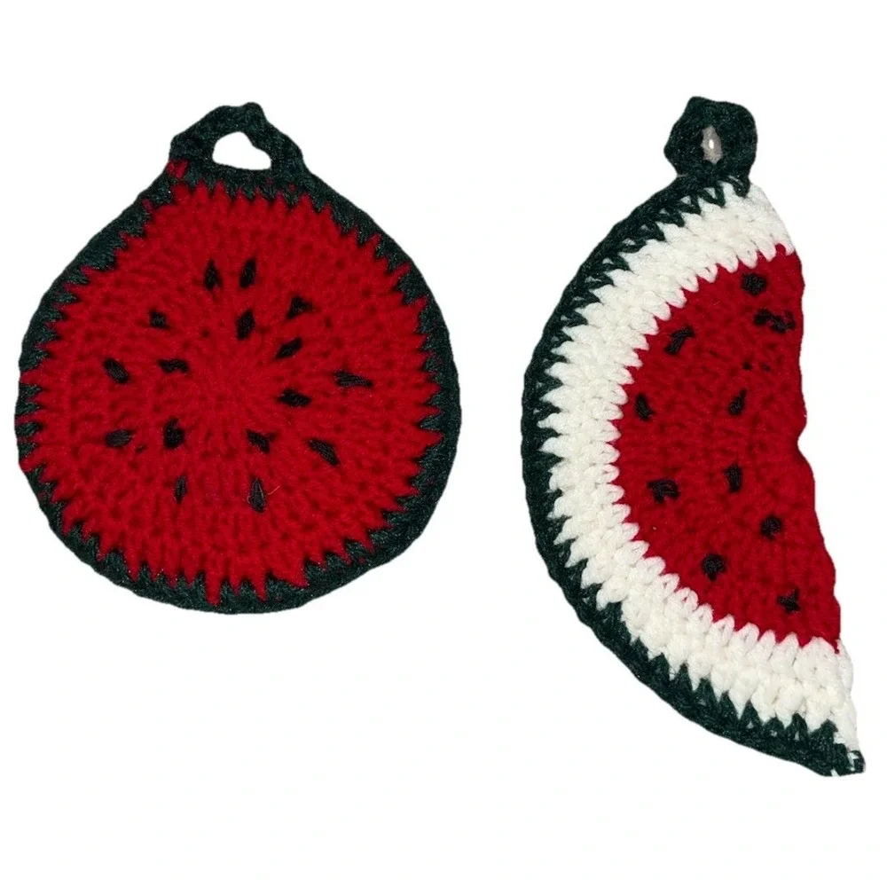 Handmade Trivet Hot Pad Pot Holder Watermelon Crochet Decor Handmade (2) NEW
